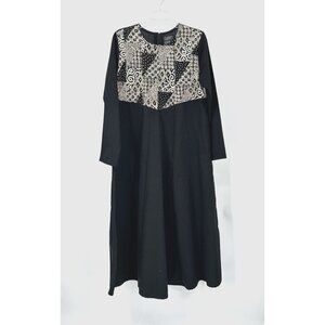 vintage J PETERMAN maxi dress trapeze a line silk cotton african print black M